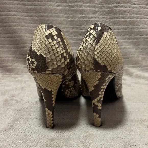Bally Women's Beige and Brown Snakeskin Heels - Picture 3 of 6